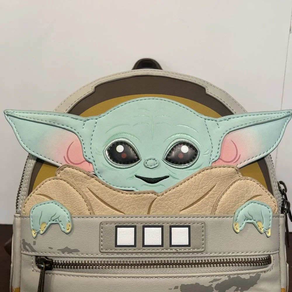 Pre-owned Light Use Loungefly Star Wars Baby Yoda Backpack - Gray/Green Disney - Picture 2 of 13